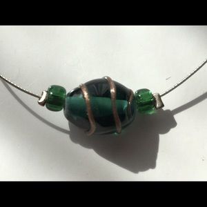 Emerald Green Three Glass Bean Necklace